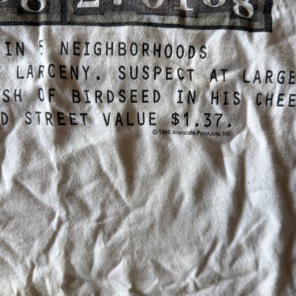 VINTAGE 90S SQUIRREL MUGSHOT HUMOR T-SHIRT JOKE ANIMALS GRAPHIC MENS MEDIUM - Picture 3 of 6